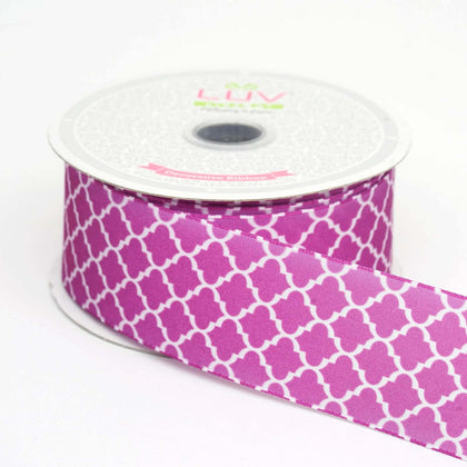 Purple Grosgrain Geometric Pattern Quatrefoil Ribbon 10 Yards 1.5"