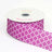 Purple patterned ribbon on a spool against a white background