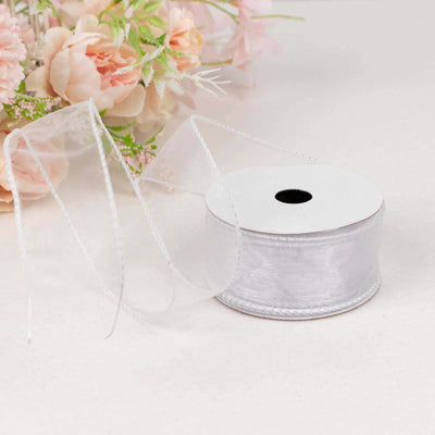 White Sheer Organza Wired Edge Ribbon 10 Yards 1.5"