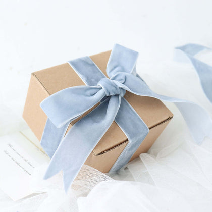 Dusty Blue Velvet Single Faced Ribbon Spool, DIY Craft Supplies, Velvet and Nylon Ribbon Roll 10 Yards 1"