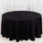 Black round tablecloth with elegant draping on a table.