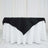 Black tablecloth draped over a white table in a studio setting.