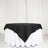 Black tablecloth draped over a round table with a white base.