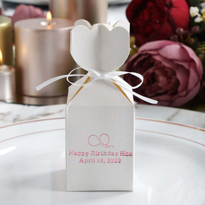 100 Pack Floral Top Personalized Wedding Favor Party Gift Boxes With Satin Ribbon Tie 5"