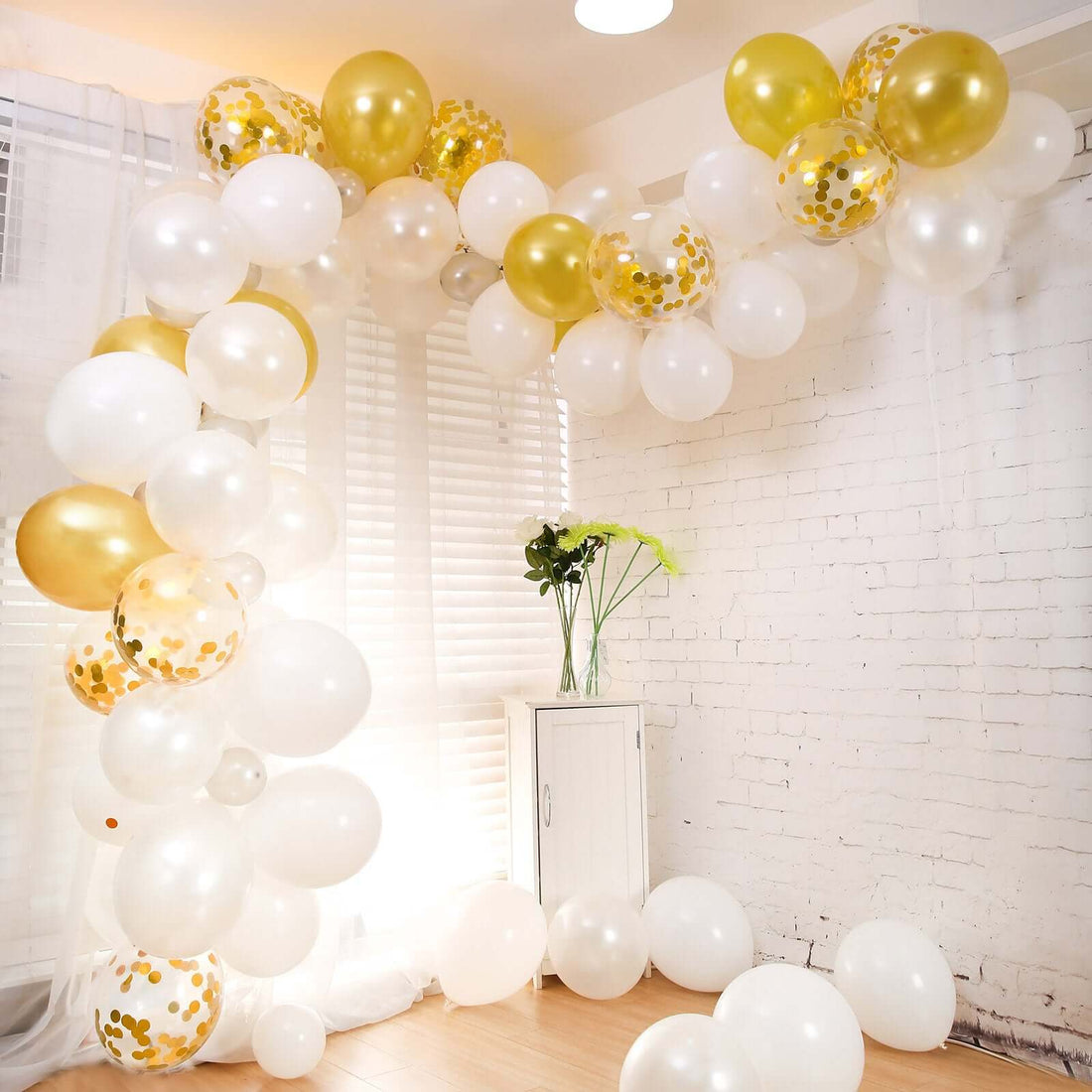Gold white and silver balloon garland kit