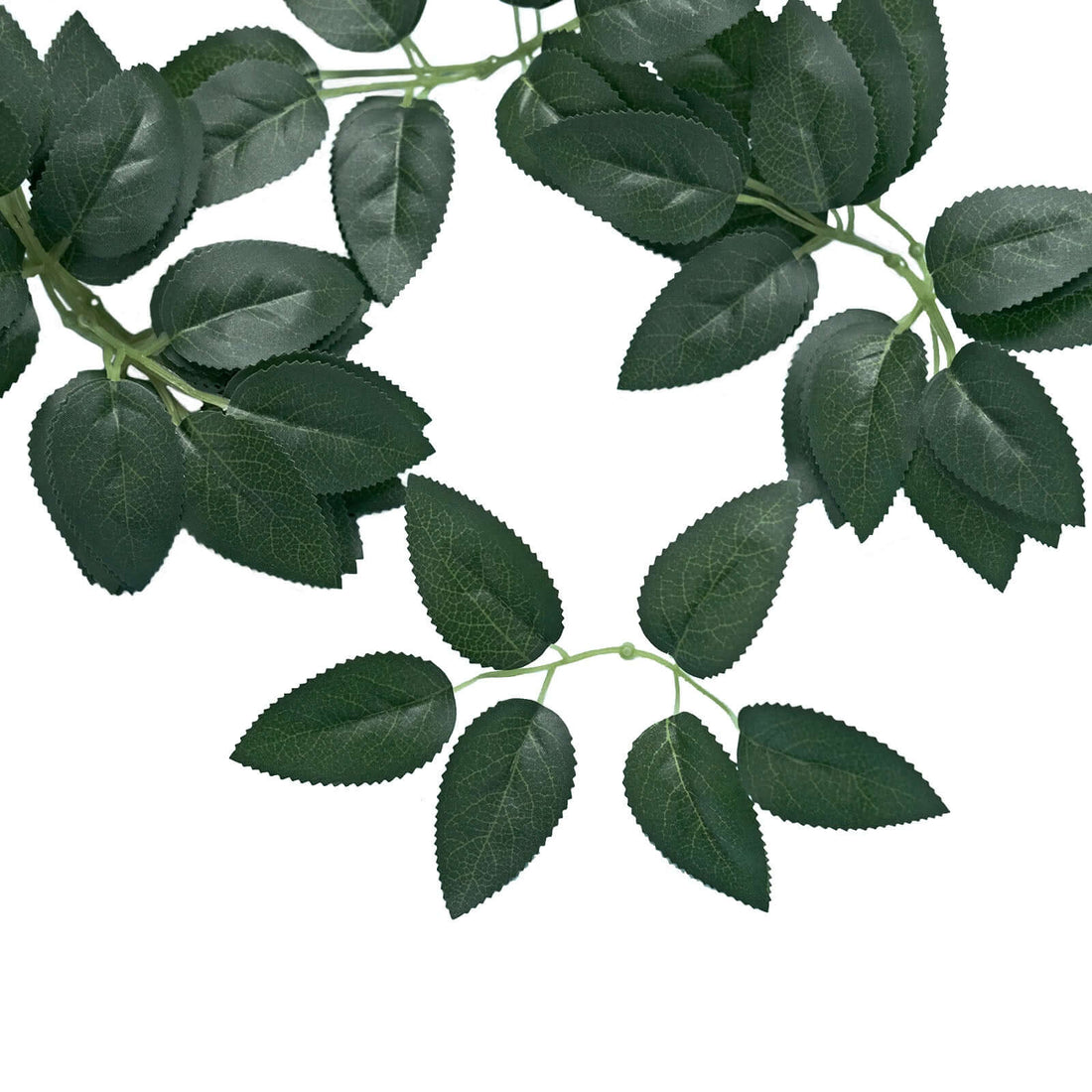 Artificial green leaf garland on a white background