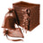 Brown organza gift bags stacked with a few open for display.