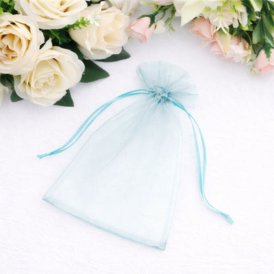 100 Pack Light Blue Organza Drawstring Gift Bags, 5" x 7" – Wedding Party Favor Bags