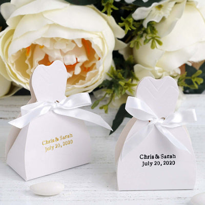 100 Pack Personalized Wedding Dress Shaped Favor Gift Boxes