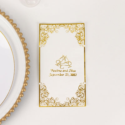 100-Pack Paper Dinner Napkins 2-Ply Personalized Large Emblem with Foil Lace Design White - Soft Party Napkins