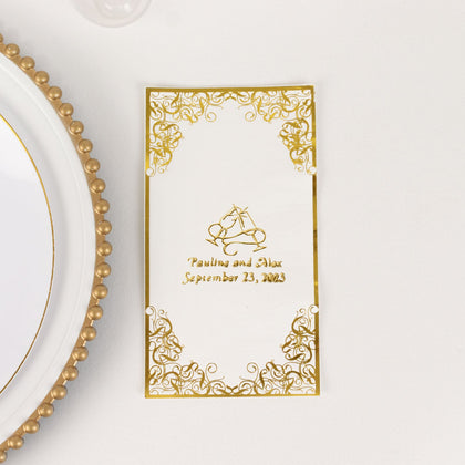 100-Pack Paper Dinner Napkins 2-Ply Personalized Large Emblem with Foil Lace Design White - Soft Party Napkins