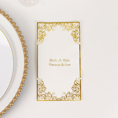 100-Pack Paper Dinner Napkins 2-Ply Personalized Small Emblem with Foil Lace Design White - Soft Party Napkins
