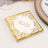 Elegant wedding napkins with gold foil design and personalized text.