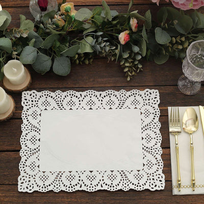 100 Pcs Paper Rectangle Placemats 14"x10" White - Food Grade Lace Paper Doilies for Desserts, Crafts & Table Decor