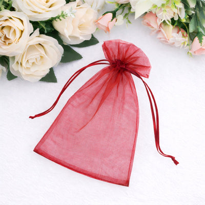 100 Pack Burgundy Organza Drawstring Gift Bags, 5" x 7" – Wedding Party Favor Bags
