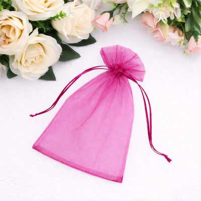 100 Pack Fuchsia Organza Drawstring Gift Bags, 5" x 7" – Wedding Party Favor Bags
