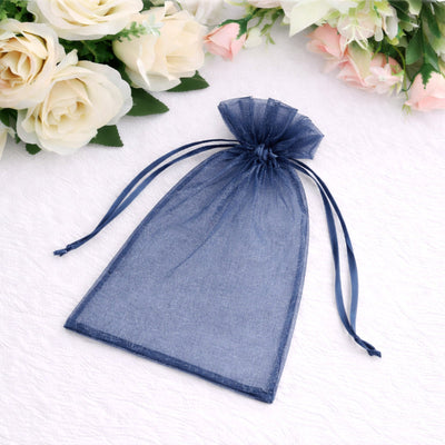 100 Pack Navy Blue Organza Drawstring Gift Bags, 5" x 7" – Wedding Party Favor Bags