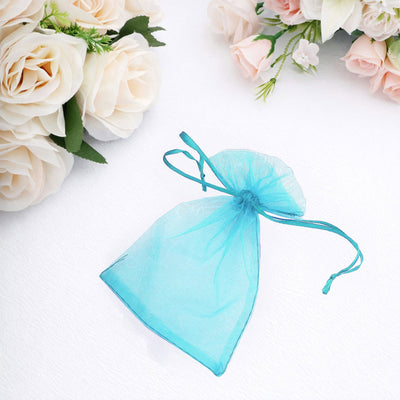 100 Pack Turquoise Organza Drawstring Gift Bags, 4" x 6" – Wedding Party Favor Bags