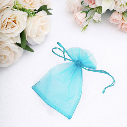 100 Pack Turquoise Organza Drawstring Gift Bags, 4" x 6" – Wedding Party Favor Bags