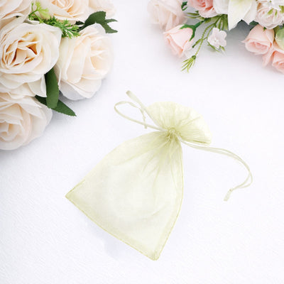 100 Pack Yellow Organza Drawstring Gift Bags, 4" x 6" – Wedding Party Favor Bags