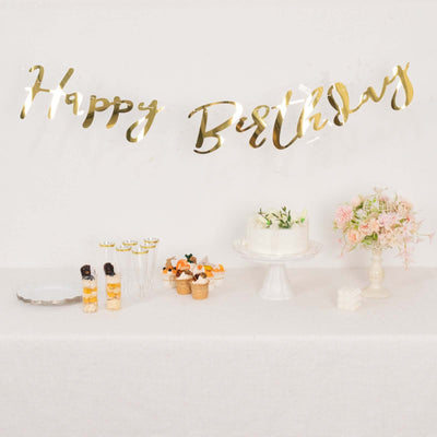 Pre-Strung Metallic Gold Foil "Happy Birthday" Banner, Party Photo Backdrop Hanging Garland 250 GSM 10ft