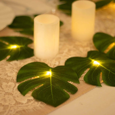 Warm White LED Artificial Monstera Leaf Garland String Lights, Wall Hanging Tropical Palm Leaves Vine 10ft