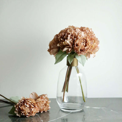 Dusty Rose Real Touch Artificial Silk Peonies Flower Bouquet 11"