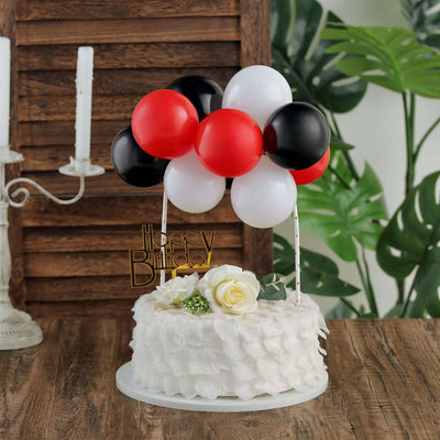 11 Pcs Balloon Cake Topper Kit Black, Red and White - Vibrant Clustered Mini Garland Cake Inserts for DIY Party Decorations