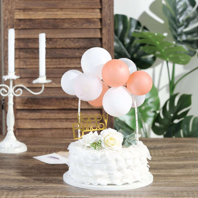 11 Pcs Confetti Balloon Cake Topper Clear, Rose Gold and White - Vibrant Clustered Mini Garland Cake Inserts for DIY Party Decorations