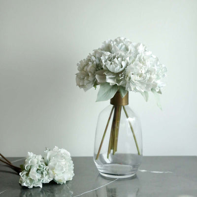 Silver Blue Real Touch Artificial Silk Peonies Flower Bouquet 11"