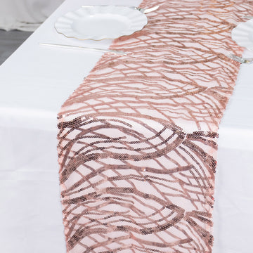 Blush Wave Embroidered Sequins Table Runner 12"x108"