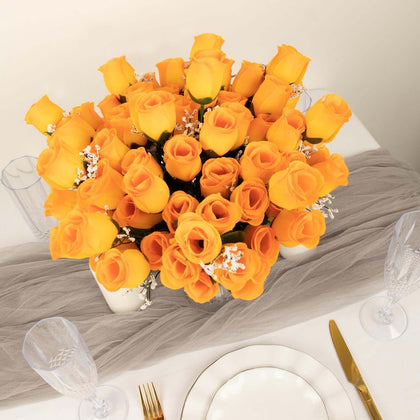 12 Bushes Orange Artificial Silk Rose Bud Flowers, 84 Flower Heads