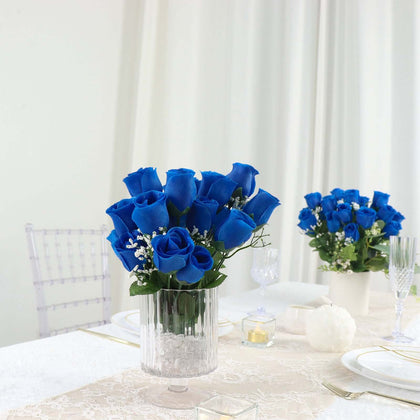 12 Bushes Royal Blue Artificial Silk Rose Bud Flowers, 84 Flower Heads
