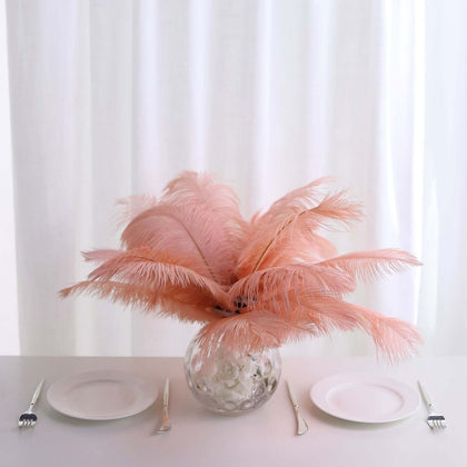 12 Pack Mauve Natural Plume Real Ostrich Feathers, DIY Centerpiece Fillers 13"-15"