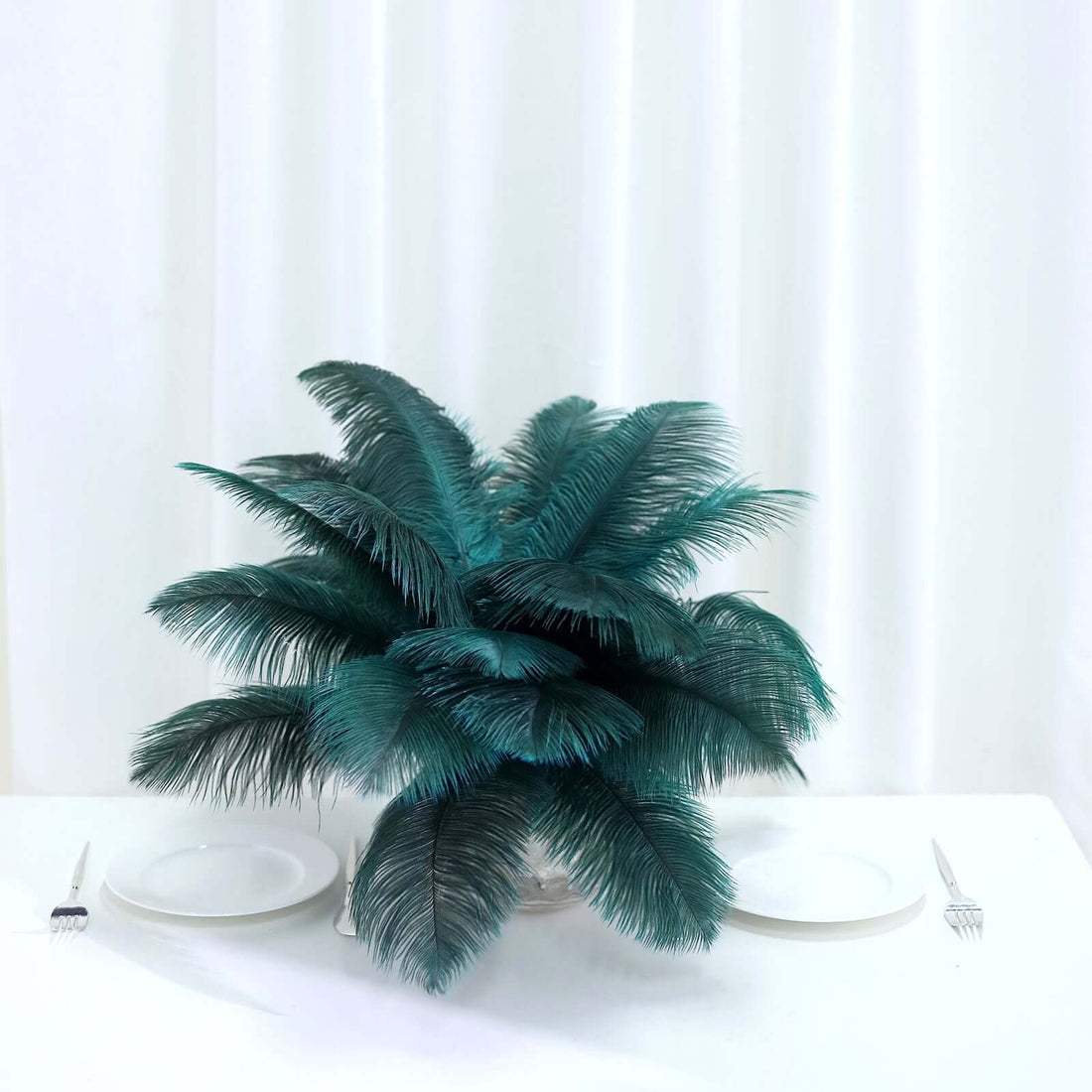 Artificial teal palm plant centerpiece for dining table