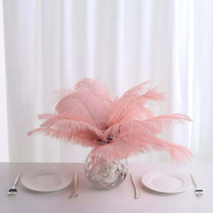 12 Pack Rose Gold Natural Plume Real Ostrich Feathers, DIY Centerpiece Fillers 13"-15"