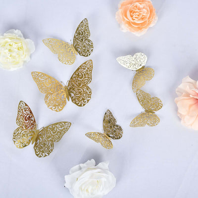 12-Pack 3D Gold Butterfly Wall Decals, DIY Removable Mural Stickers Cake Decorations - Versatile and Eye-Catching Design