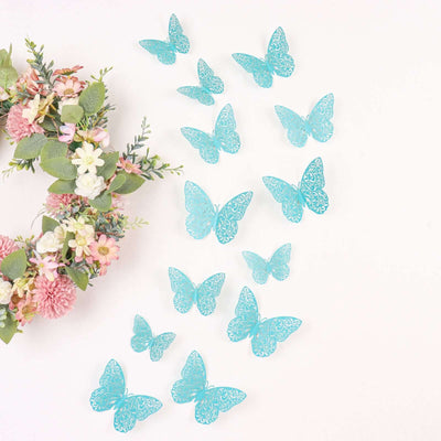 12-Pack 3D Turquoise Butterfly Wall Decals, DIY Removable Mural Stickers Cake Decorations - Versatile and Eye-Catching Design