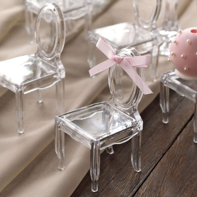 12 Pack Clear Plastic Mini Ghost Chair Party Favor Gift Holders, Candy Treat Display Stands 4"