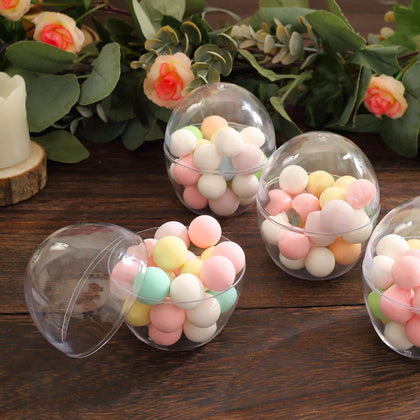 12-Pack Plastic Party Favor Cup Containers 4oz Clear Egg Shape Design - Disposable Mini Dessert Cups with Dome Lids for Candies, Nuts & Small Treats
