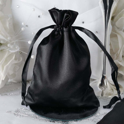 12 Pack Black Satin Drawstring Wedding Party Favor Gift Bags 5"x7"