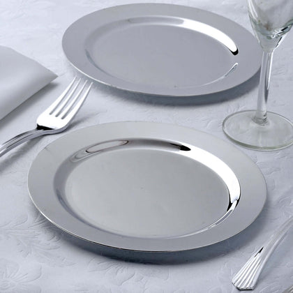 12-Pack Plastic Dessert Plates 8" Glossy Silver with Metallic Finish - Round Disposable Plates for Salads
