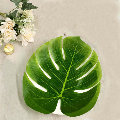 12-Pack Artificial Monstera Palm Leaves Green, Large Tropical Faux Leaves for Luau & Jungle Party Decor