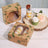 Decorative dessert packaging with tropical design and clear windows.