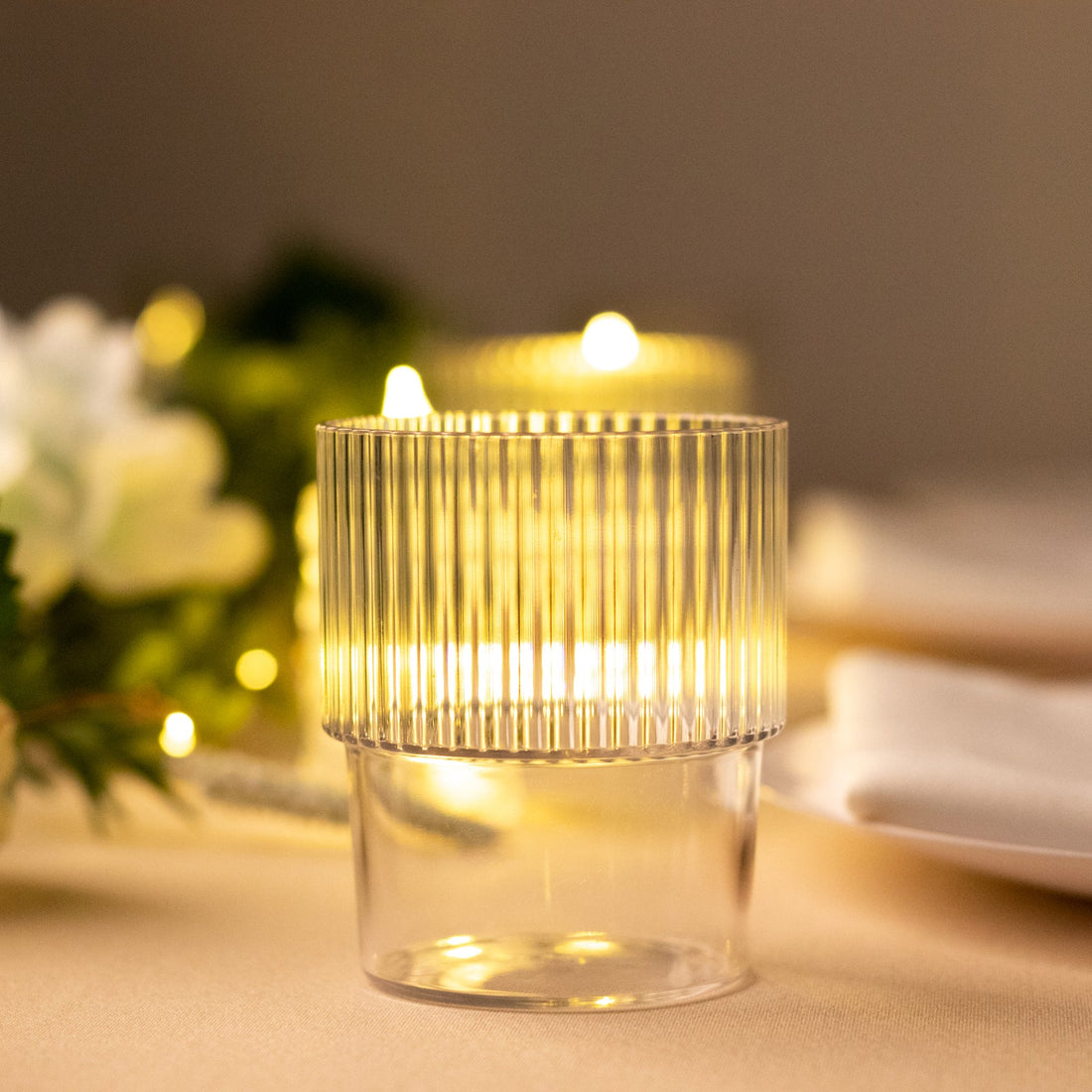 Ribbed Stackable Plastic Tumblers Clear 7oz