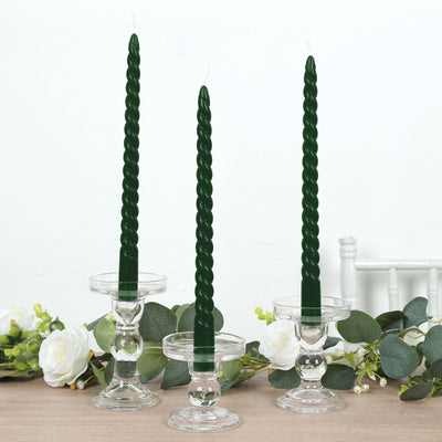 12 Pack Hunter Emerald Green Premium Spiral Long Burn Wick Taper Candles, Tall Unscented Wax Dinner Candle Sticks 11"
