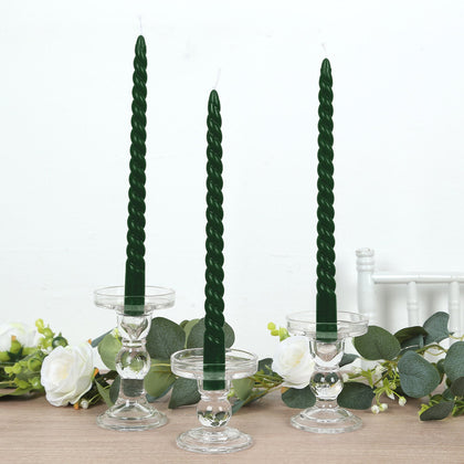 12 Pack Hunter Emerald Green Premium Spiral Long Burn Wick Taper Candles, Tall Unscented Wax Dinner Candle Sticks 11"
