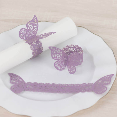 12-Pack Paper Napkin Rings Lavender Shimmery Butterfly Laser Cut - Serviette Holders and Chair Sash Bows