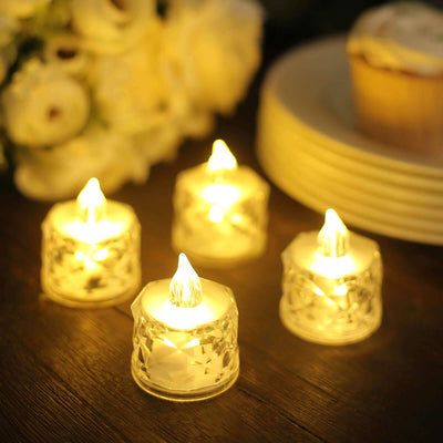 12-Pack LED Tealight Candles Warm White 2" Diamond Style - Flameless Battery-Operated Lighting