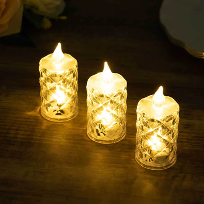 12 Pack LED Flameless Votive Candles Warm White 3" Diamond Cut – Battery Operated Decorative Candles